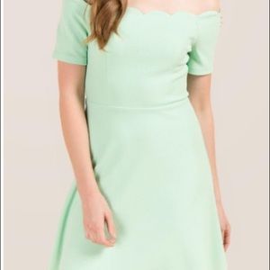 Off The Shoulder Scallop A-Line Dress (Mint)
